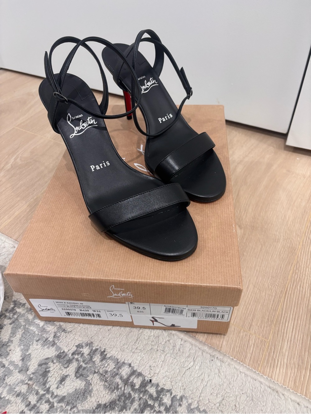 Christian Louboutin Black Leather Strappy Block Heel Sandals
